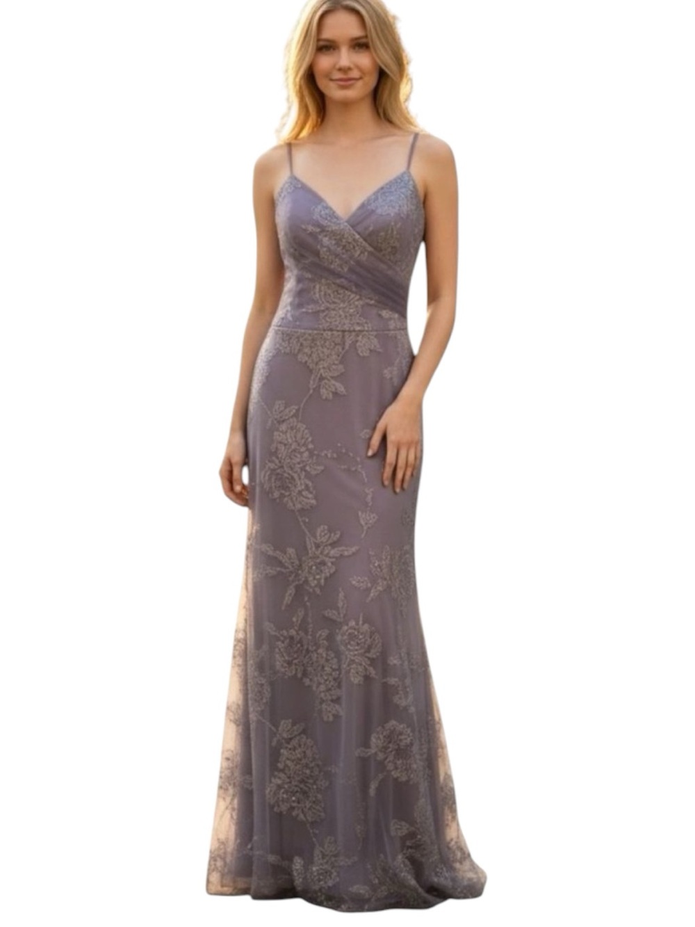 Hayley Paige Sheer Purple Sleeveless Evening Romantic Maxi Dress NWOT Size 12